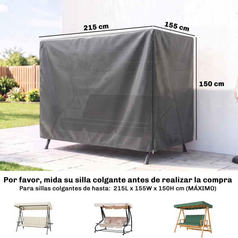 Outsunny Funda Protectora Impermeable para Balancín de Jardín 3 Plazas con Cremallera Antipolvo y Antiviento 215x155x150 cm