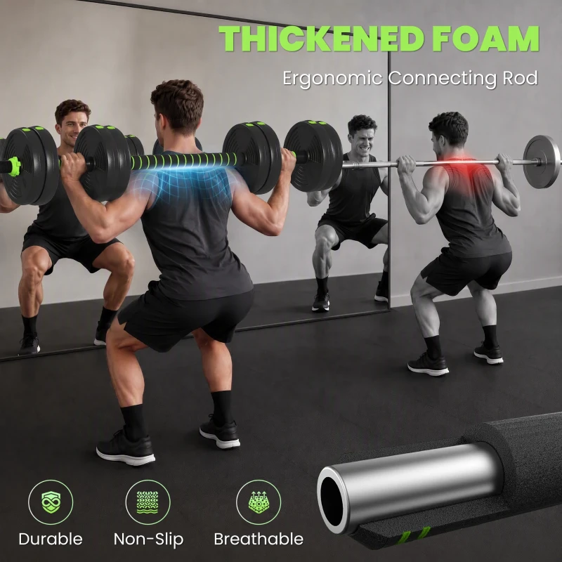 SPORTNOW 15 kg 3-in-1 Adjustable Dumbbell & Barbell Set with EZ Bar, Connecting Rod and Non-Slip Grip for Home Gym, Green