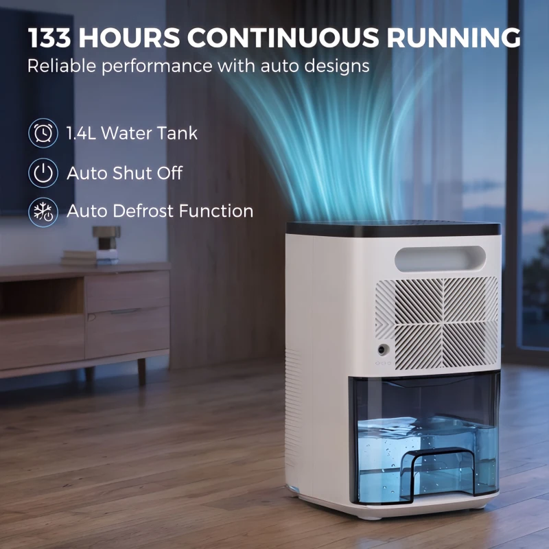 HOMCOM 300mL/Day Small Dehumidifier, RGB Mood Lights, Continuous Drainage, 24H Timer, LED Display, Dehumidifier for Home Damp