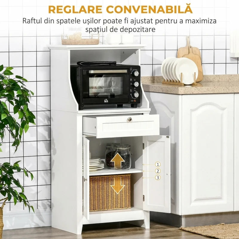 HOMCOM Dulap de Bucătărie pentru Cuptor cu Microunde cu Sertar și Dulap cu 2 Uși, 60x40x122,5 cm, Alb
