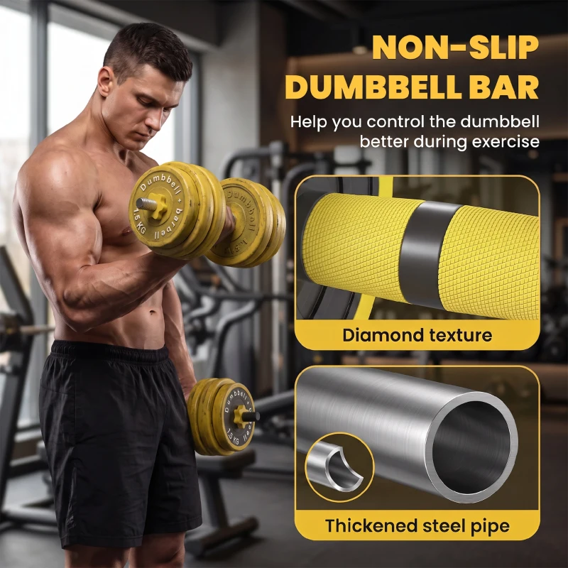 HOMCOM Ensemble d'haltères courtes ou longues 20 Kg - barre d'extension incluse - musculation réglable - entraînement musculaire & haltérophilie