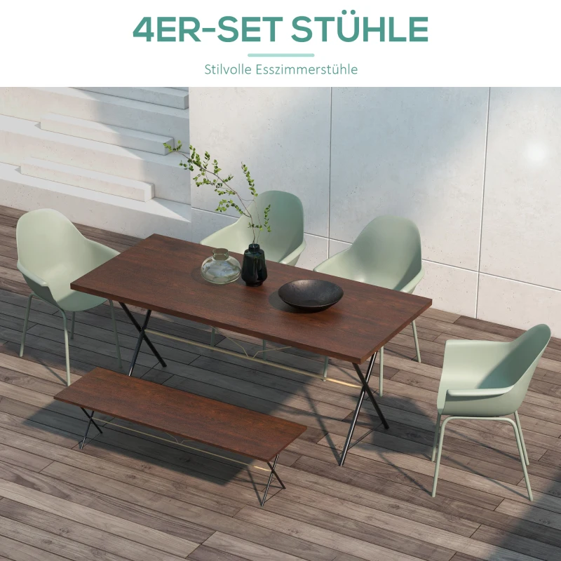 Outsunny Gartenstuhl 4er-Set, mit Rückenlehne/Armlehnen, wetterfest, bis 120 kg, Kunststoff/Metall, Grün