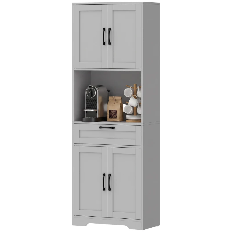 HOMCOM 170 cm Tall Kitchen Pantry with Adjustable Shelves, Freestanding Storage Cabinet with Open Shelf, Grey