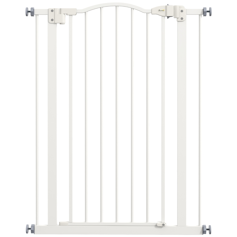 PawHut Pressure Fit Dog Stair Gate No Drilling Safety Gate Auto Close for Doorways, Hallways, 74-80cm Adjustable, 94cm Tall, White