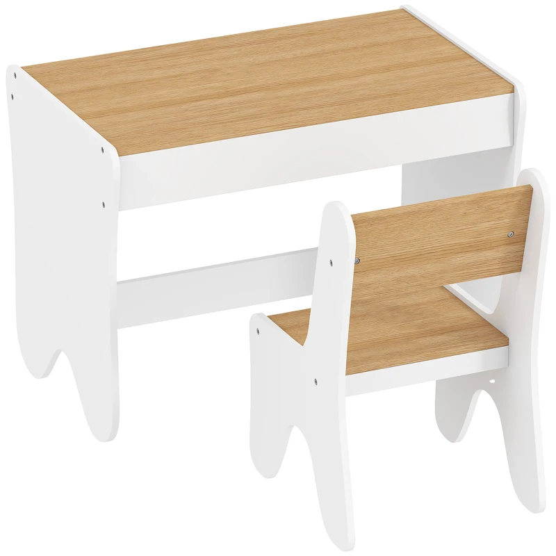 AIYAPLAY Set Tavolo Bambini con Sedia, Cassetto, 3-8 Anni, Bordi Arrotondati, per Cameretta, Soggiorno, Asilo, Bianco