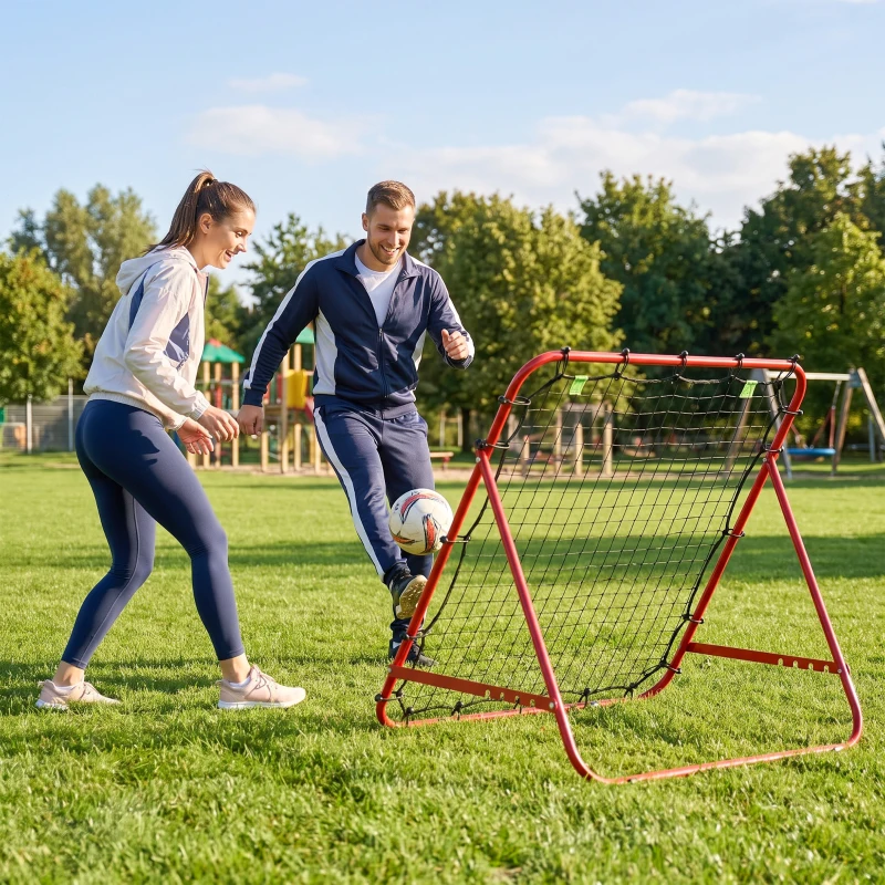 HOMCOM Adjustable Rebounder Net Kickback Target Goal for Teens Adults Training, Red