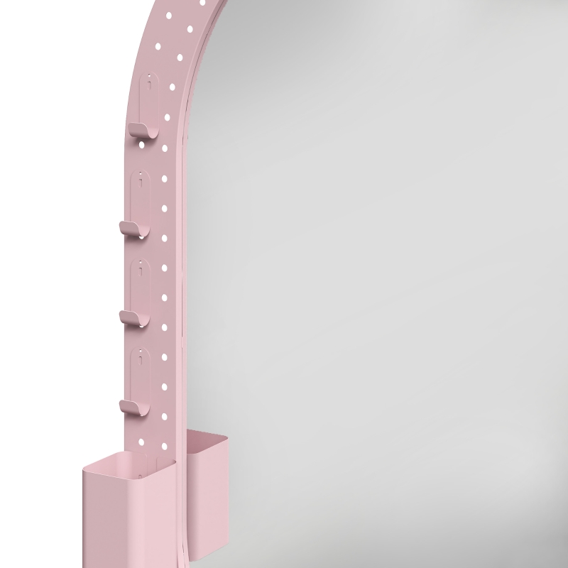 HOMCOM Oval Wall Mirror, 60 x 90 cm Decorative Hanging Mirror with Pegboard Frame, Wall-Mounted, Pink
