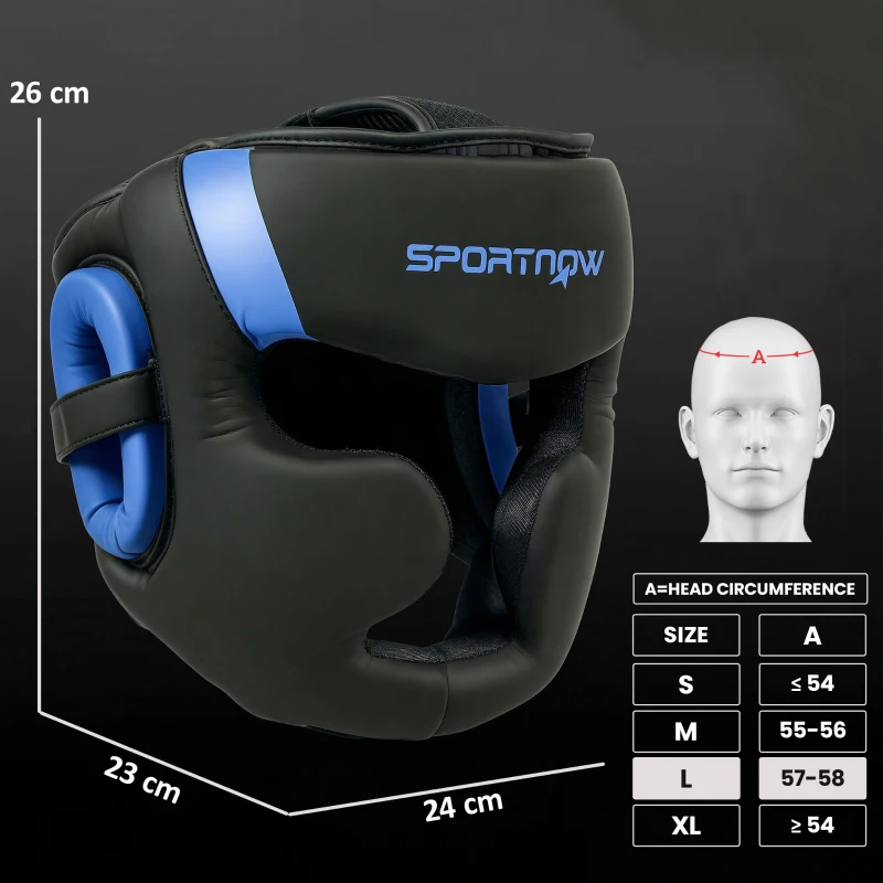 SPORTNOW Boxing Headguard w/ Adjustable Strap for Sparring, Kickboxing, MMA, Blue/Black