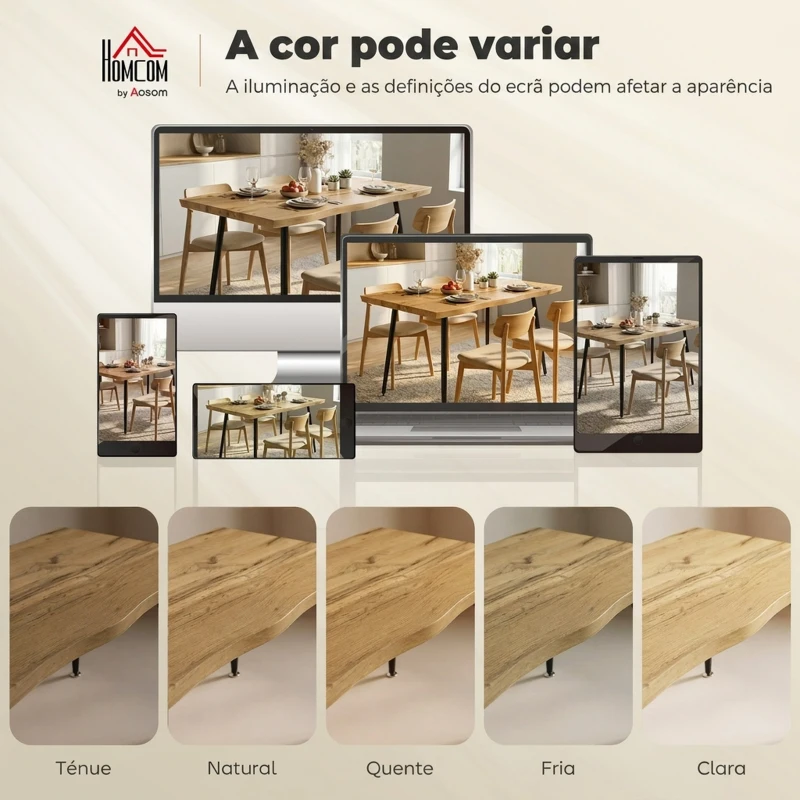 HOMCOM Mesa de Jantar Nórdica para 4 Pessoas, Tampo Espesso e Bordos Curvos, 110x70x75 cm, Carvalho