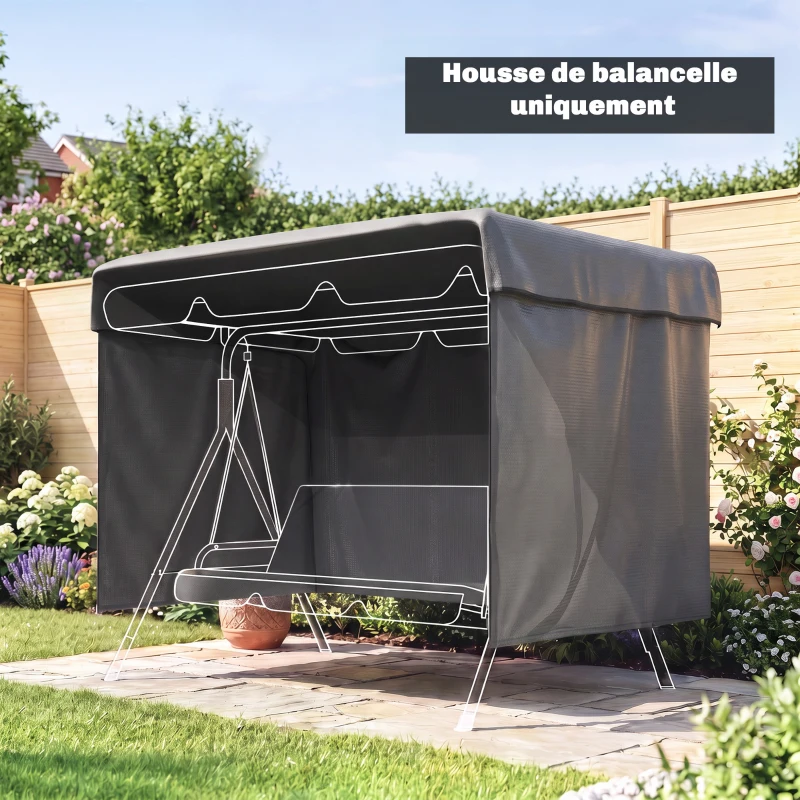 Outsunny Housse de protection pour balancelle de jardin 3 places, toile PE imperméable, anti-poussière, 215x155x150cm, gris foncé