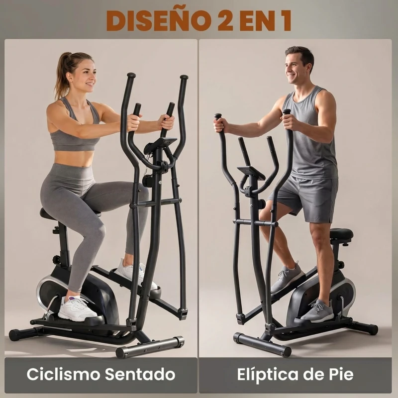 HOMCOM Bicicleta Elíptica con Resistencia Magnética Ajustable de 8 Niveles Bicicleta de Fitness con Sillín Regulable Pantalla LCD Pulsómetro y Soporte para Móvil para Casa Gimnasia 103x62x151 cm Negro
