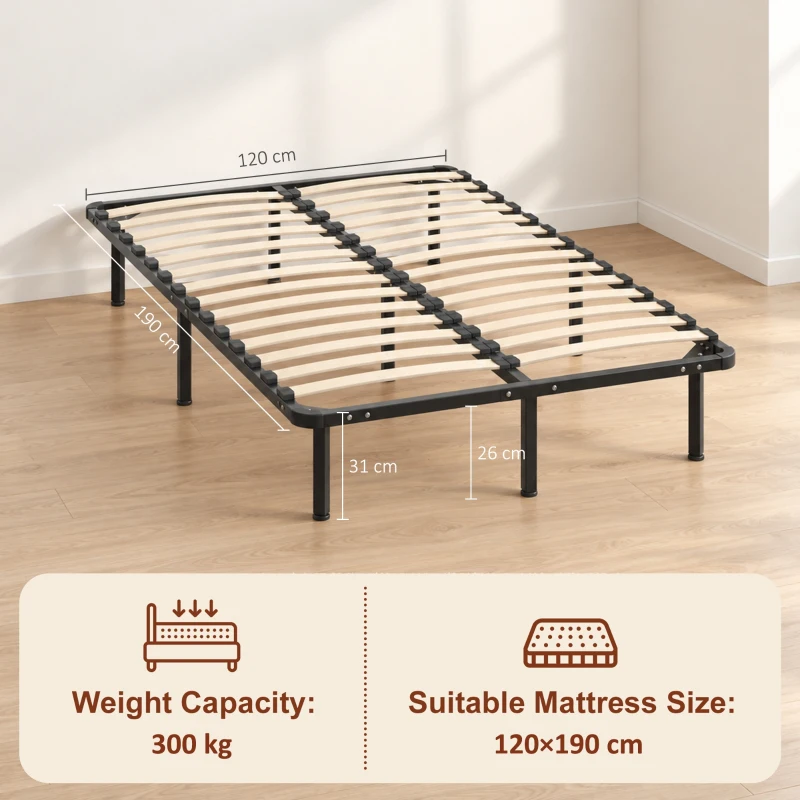 HOMCOM Cama Matrimonial Industrial de 28 Lamas con Espacio de Almacenamiento, en Madera y Acero, 120x190x31 cm, Negro y Madera