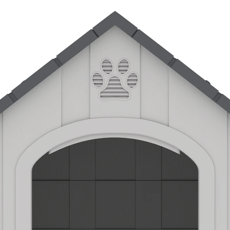PawHut Niche pour chien extérieur, maison chien en polypropylène imperméable ventilé plancher surélevé 76x66x77cm gris clair