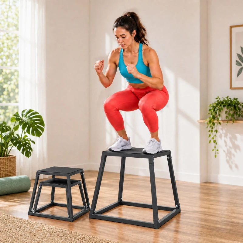 SPORTNOW Conjunto de 3 Caixas de Salto Pliométricas 30,5/45,8/61 cm Caixas Empilháveis em Aço até 200 kg