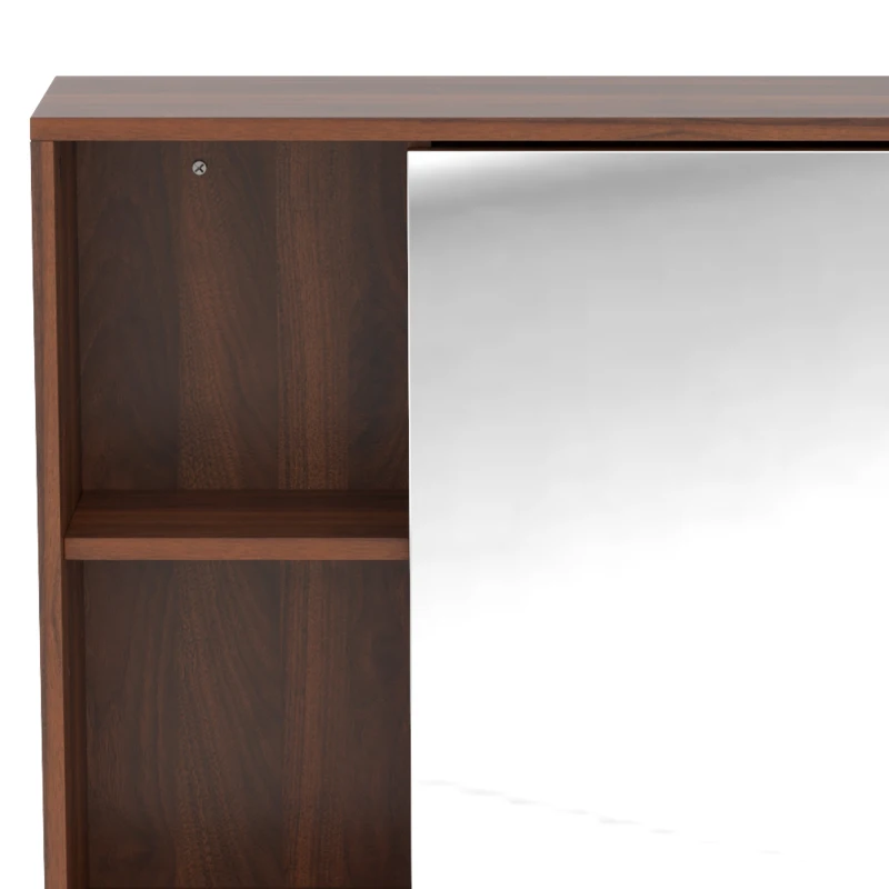 HOMCOM Bathroom Mirror Cabinet, Wall-Mounted Bathroom Cabinet with Mirror Door, Adjustable Shelves, Walnut Brown