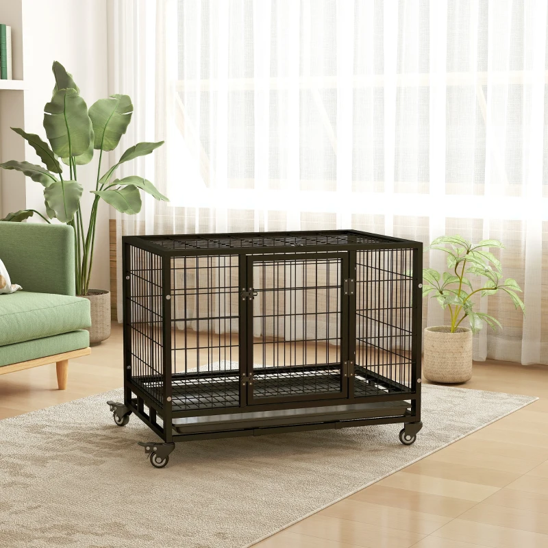 PawHut Gabbia Box per Cani Cuccioli da Interno Esterno con Rotelle 92×62×75cm