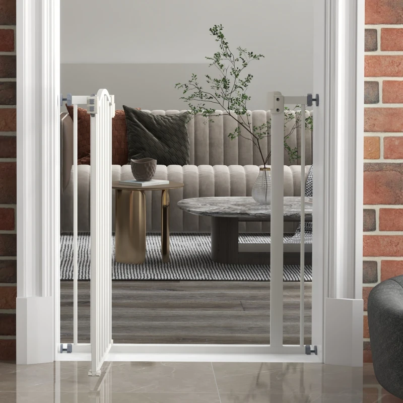 PawHut Pressure Fit Dog Stair Gate No Drilling Safety Gate Auto Close for Doorways, Hallways, 74-80cm Adjustable, 78cm Tall, White