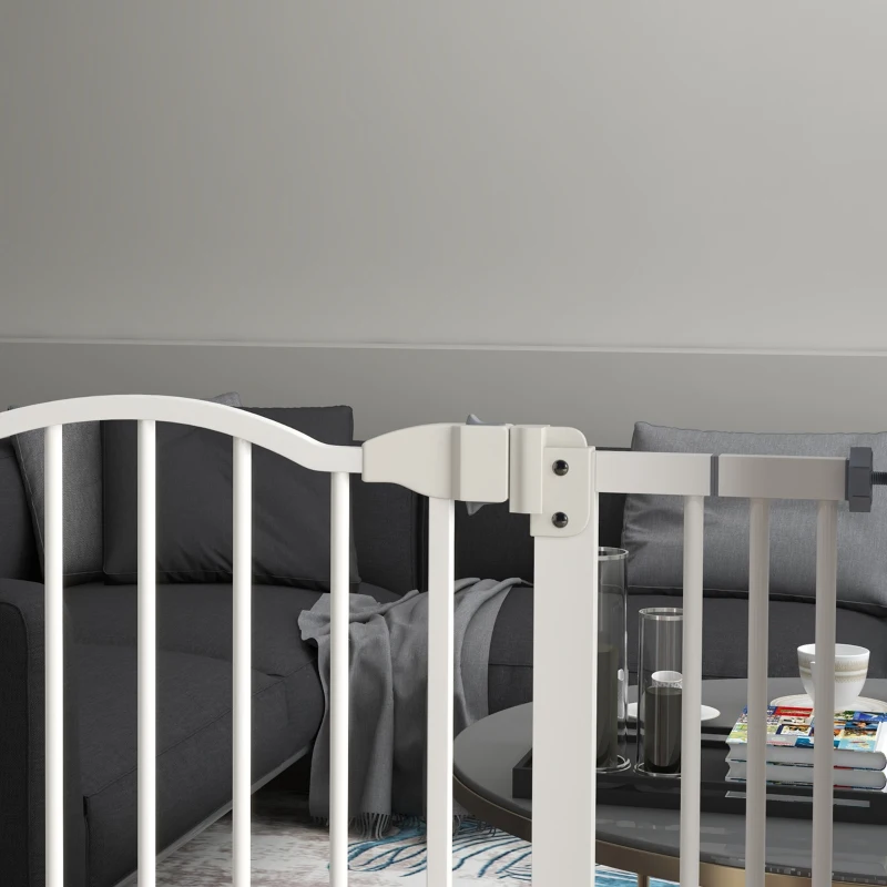 PawHut Pressure Fit Dog Stair Gate No Drilling Safety Gate Auto Close for Doorways, Hallways, 74-80cm Adjustable, 78cm Tall, White