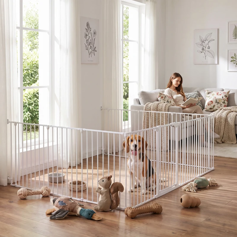 PawHut Barrera de seguridad de metal parque/recinto plegable y modular para perro y niño 10 paneles 61 x 75 cm blanco