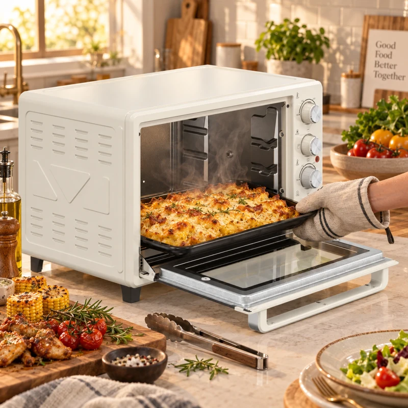 HOMCOM Cuptor electric de blat 32L 1600W cu 3 moduri de încălzire Temporizator Temperatura reglabilă 52,2x38,1x33,5 cm Crem