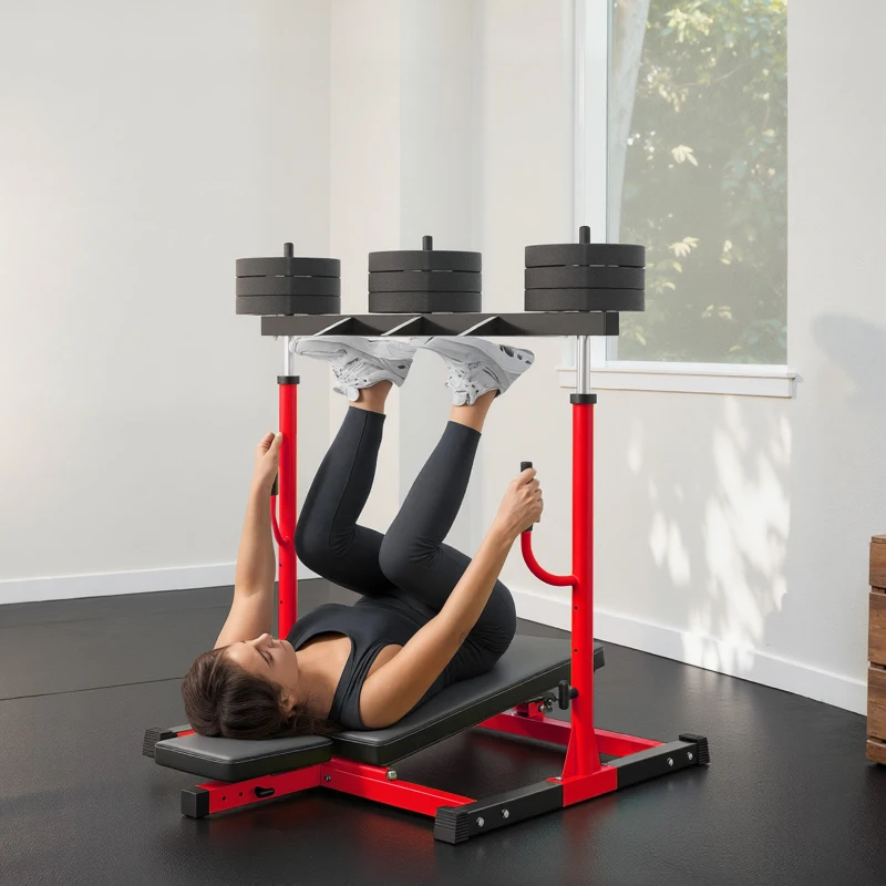 SPORTNOW Vertical Leg Press Machine with Adjustable Leg, Back and Head Positions, 1" Standard Plate Compatible, Red