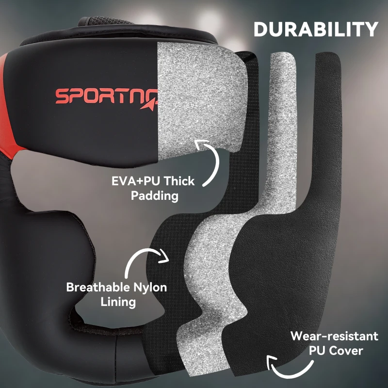 SPORTNOW Boxing Headguard w/ Adjustable Strap for Sparring, Kickboxing, MMA, Red/Black