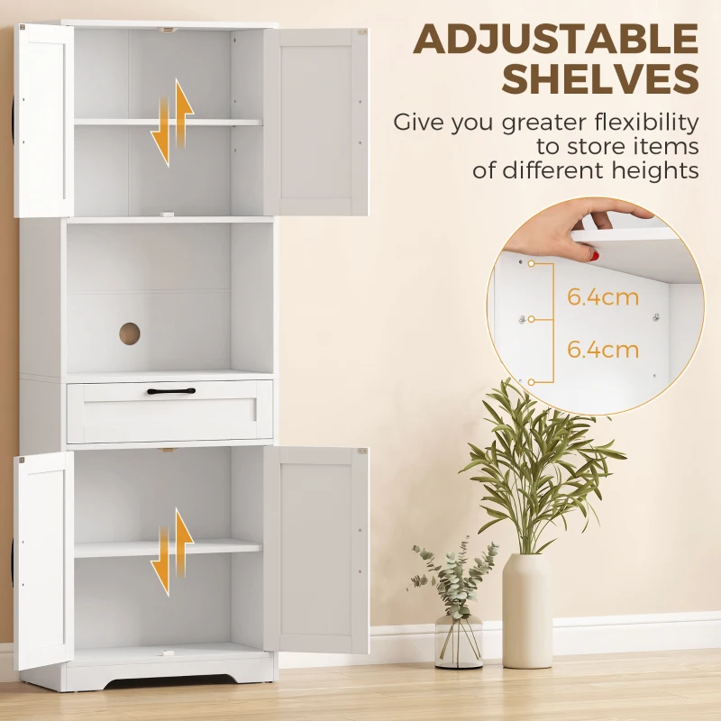 HOMCOM 170 cm Tall Kitchen Pantry with Adjustable Shelves, Freestanding Storage Cabinet with Open Shelf, White Wood Effect