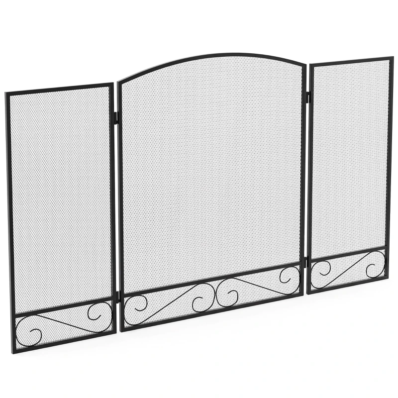 HOMCOM Grilaj de protecție pentru șemineu, paravan anti-scântei pliabil în 3 părți din metal pentru living și dormitor, 123 x 70 cm, Negru