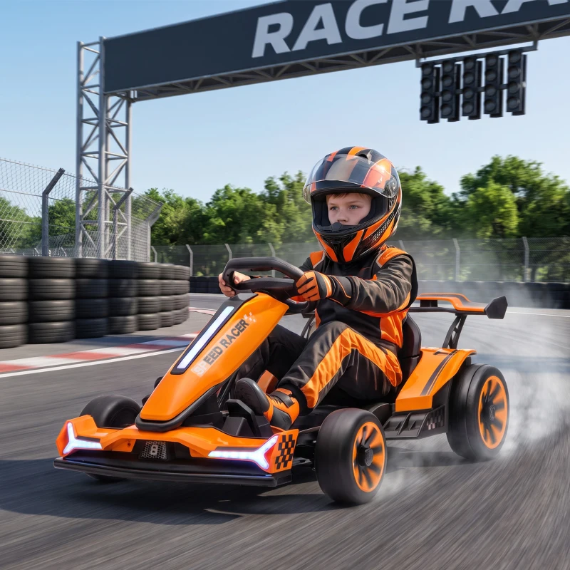 AIYAPLAY 24V Electric Go Kart for Kids 6-12 Years with Drift Mode, Adjustable Seat, 3 Speed, Slow Start, Orange