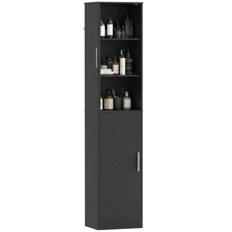 HOMCOM Coluna de Banheiro 6 Níveis, Móvel de Armazenamento Estreito, 2 Portas e 4 Prateleiras Ajustáveis, 40x35x180cm, Preto