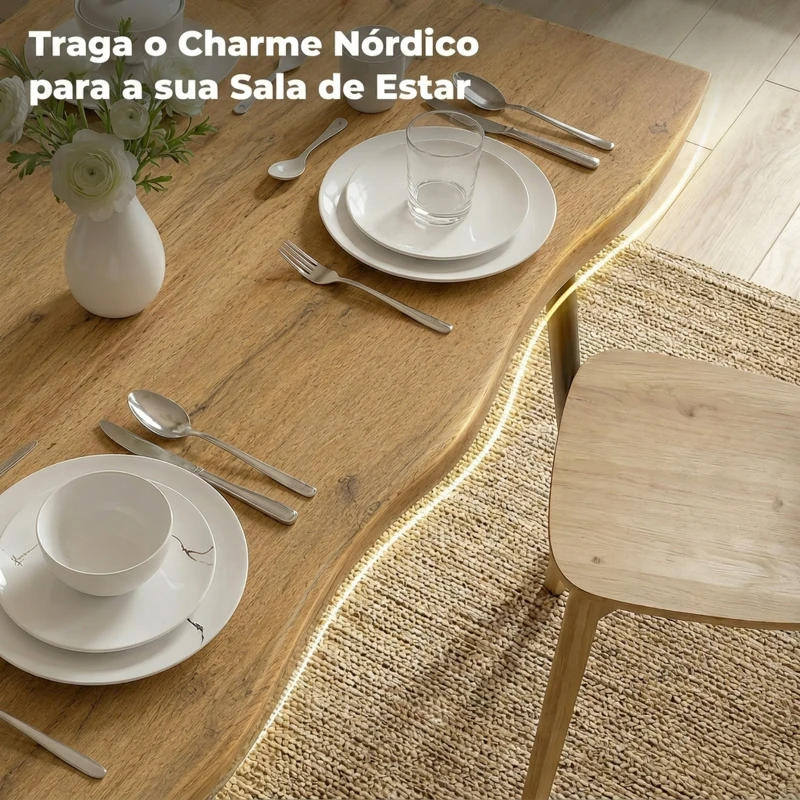 HOMCOM Mesa de Jantar Nórdica para 4 Pessoas, Tampo Espesso e Bordos Curvos, 110x70x75 cm, Carvalho