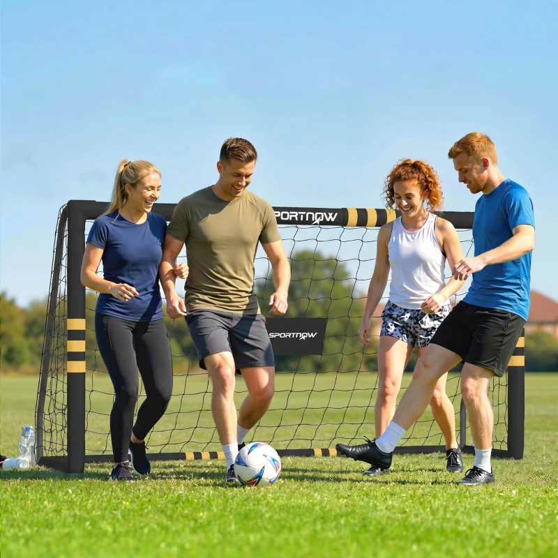 SPORTNOW But de Football avec Mousse de Protection, 5 Piquets de Sol et Filet en PE, 180x60x120cm, Jaune