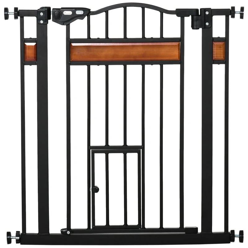 PawHut Barrière de sécurité pour animaux système de double verrouillage sans perçage 74 à 80 cm acier bois de pin noir