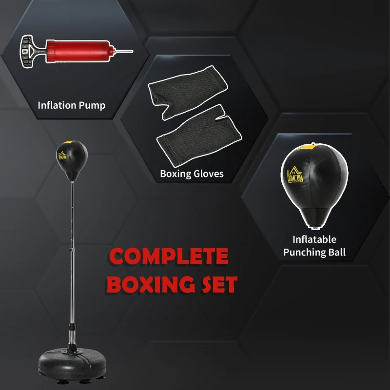 HOMCOM Punching Bag with Stand, 133-151cm Adjustable Height, for Teens, Gold Tone/Black