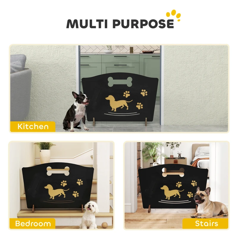 PawHut Wooden Dog Stopper, Dog Barrier with Support Feet, for Stair, Patio, Very Easy Setup, Black, 75 x 51 cm