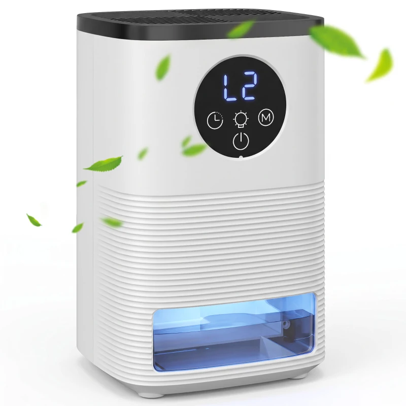 HOMCOM Deshumidificador 0,3L/Día para 15 ㎡ Depósito 1,4 Litros Luz RGB Temporizador de 24H Pantalla LED Blanco