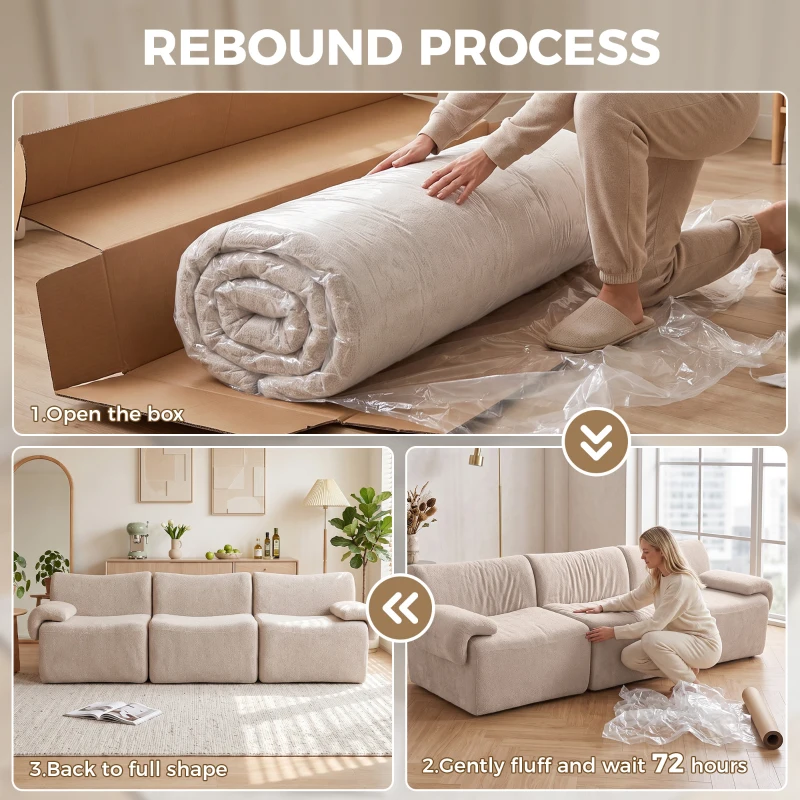 HOMCOM Canapé 3 Places Modulable 277 cm, Canapé Salon Compressé en Chenille Moderne, Assise Profonde, Accoudoirs Larges, Beige