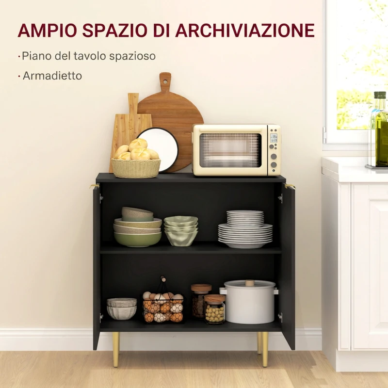 HOMCOM Credenza Moderna con 2 Ante e Ripiano Regolabile, Mobile Buffet per Cucina e Soggiorno con Gambe in Metallo, Nero