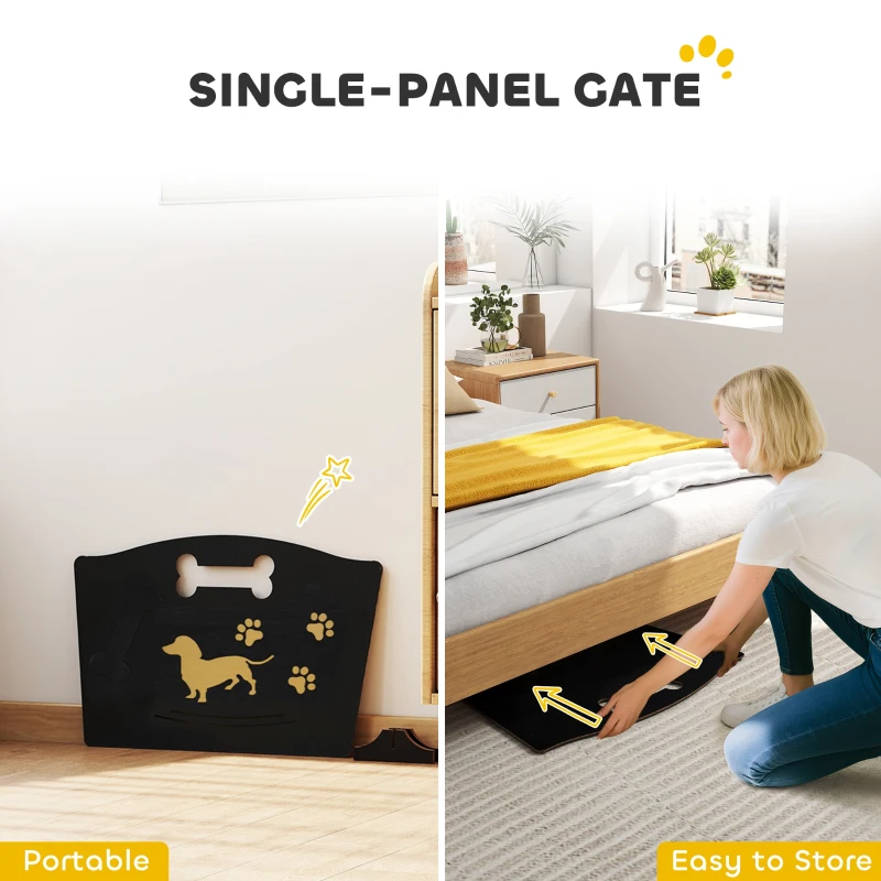 PawHut Wooden Dog Stopper, Dog Barrier with Support Feet, for Stair, Patio, Very Easy Setup, Black, 75 x 51 cm