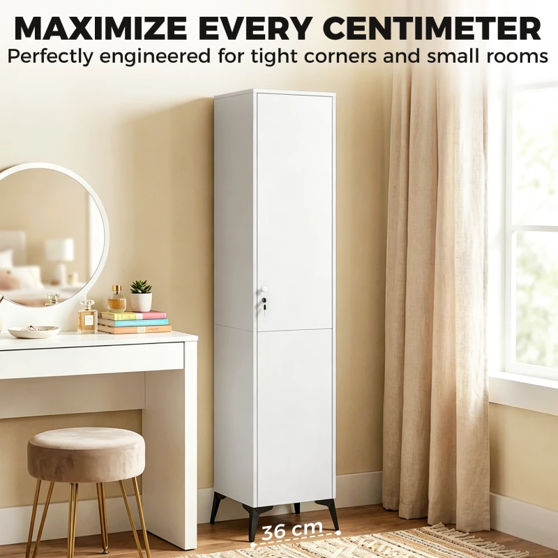 HOMCOM 1 Door Wardrobe with Hanging Rod and Storage Shelf 36 cm Wide Freestanding Clothes Storage Cupboard White