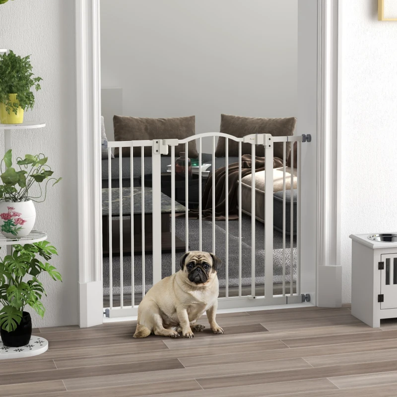 PawHut Poartă pentru câini extensibilă cu 4 șuruburi reglabile, din metal și plastic, 74-100x78 cm, alb