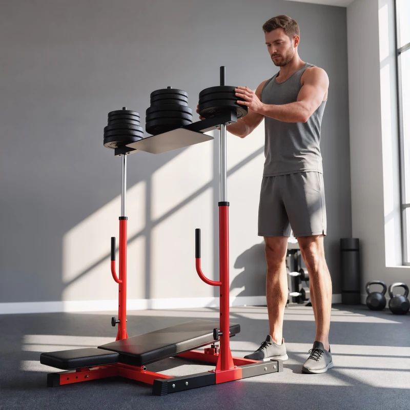 SPORTNOW Vertical Leg Press Machine with Adjustable Leg, Back and Head Positions, 1" Standard Plate Compatible, Red