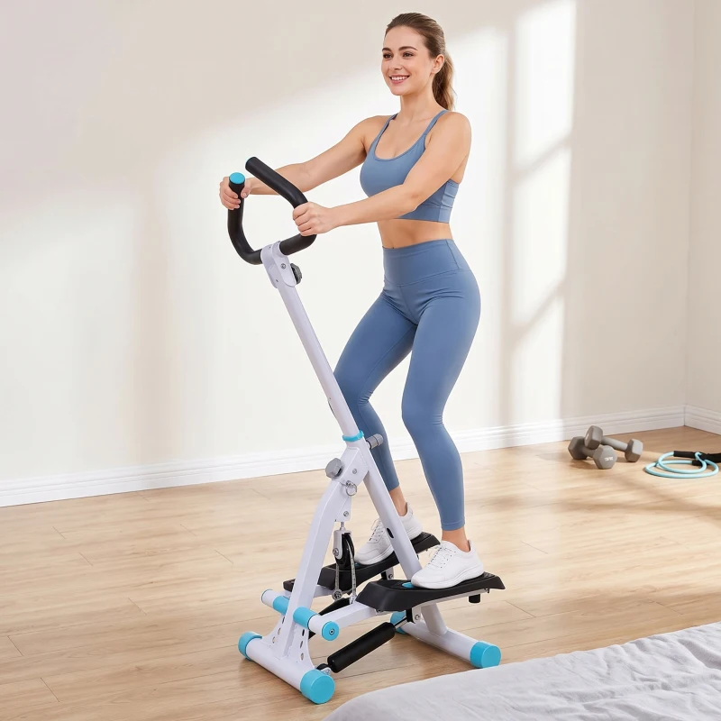 HOMCOM Stepper w/ Handle Hand Grip Workout Fitness Machine For Fitness Aerobic Exercise Home Gym White