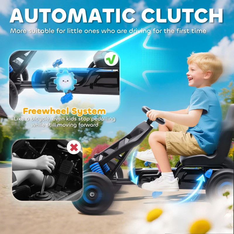 AIYAPLAY Pedal Go Kart for Kids Aged 3-6 Years, with Freewheel System, Brake, EVA Anti-Slip Wheels, Blue