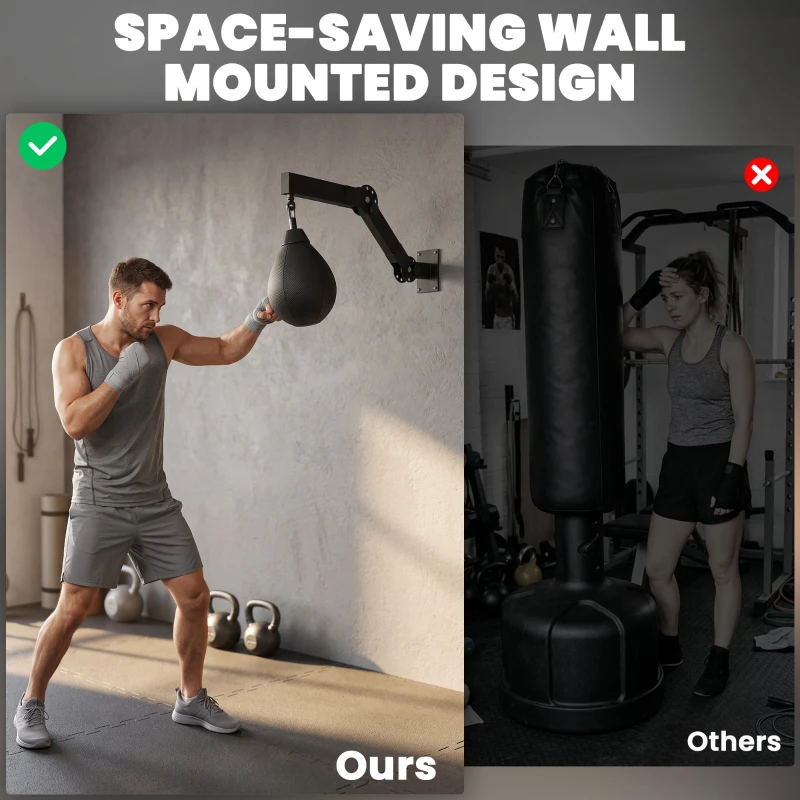 SPORTNOW Wall Mount Speed Bag, Height Adjustable Boxing Speed Bag with Manual Air Pump and Wrenches, Home Gym Workout Equipment