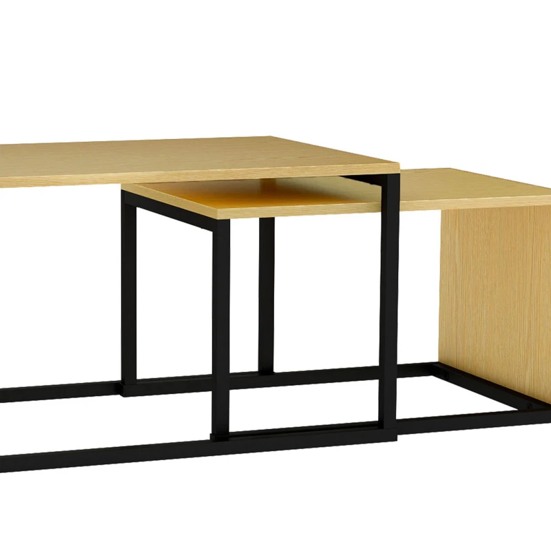 HOMCOM Set van 2 salontafels/bijzettafels, MDF, metaal, 90 x 48 x 42 cm / 59 x 42 x 36 cm, naturel hout + zwart