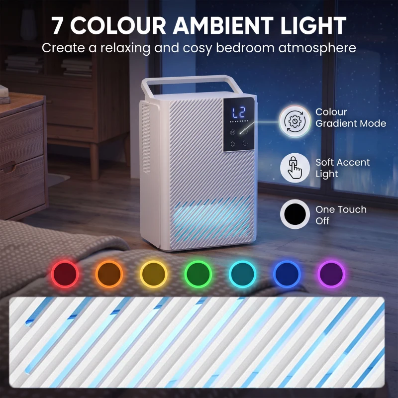 HOMCOM 400mL/Day Small Dehumidifier, RGB Mood Lights, 24H Timer, LED Display, Dehumidifier for Home Damp, White