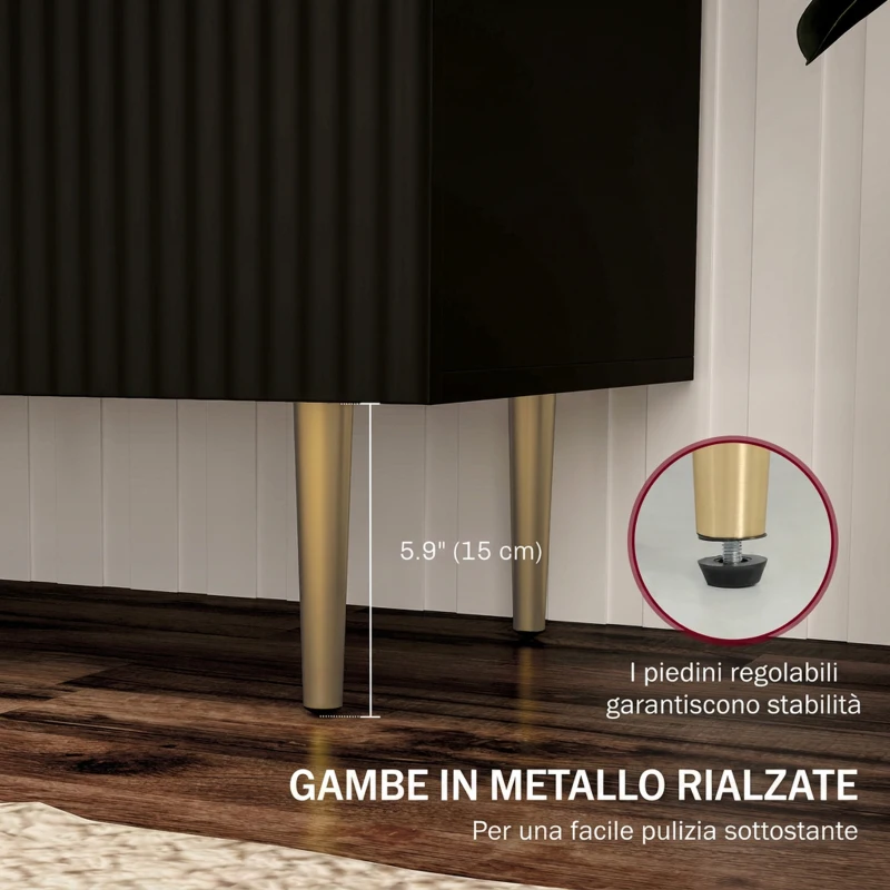 HOMCOM Credenza Moderna con 2 Ante e Ripiano Regolabile, Mobile Buffet per Cucina e Soggiorno con Gambe in Metallo, Nero