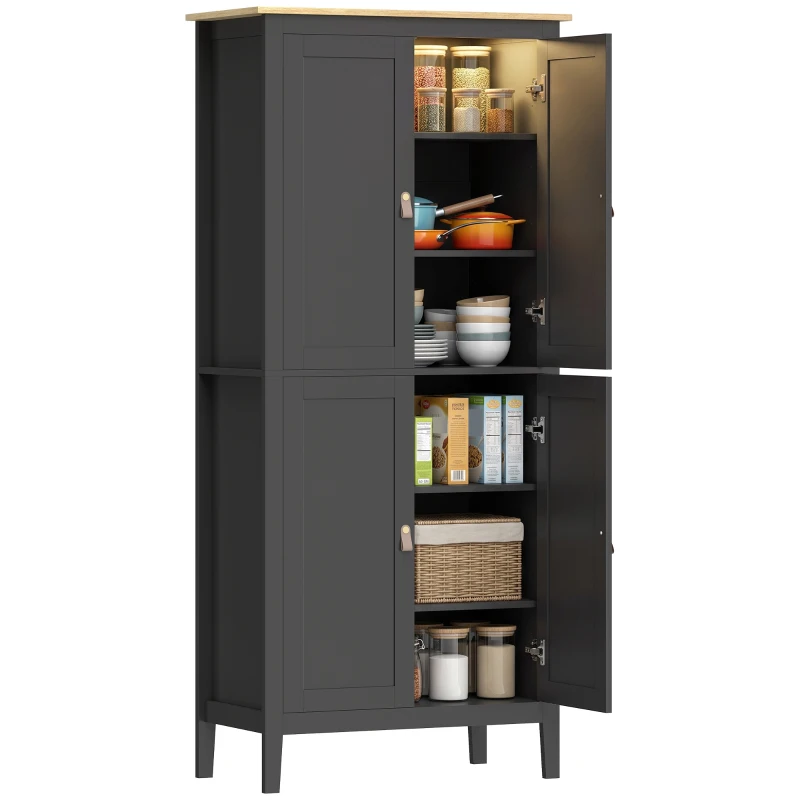 HOMCOM Bufet de bucătărie, mobilier de depozitare înalt cu LED reglabil și senzor de mișcare, 80 x 40 x 176,5 cm, negru