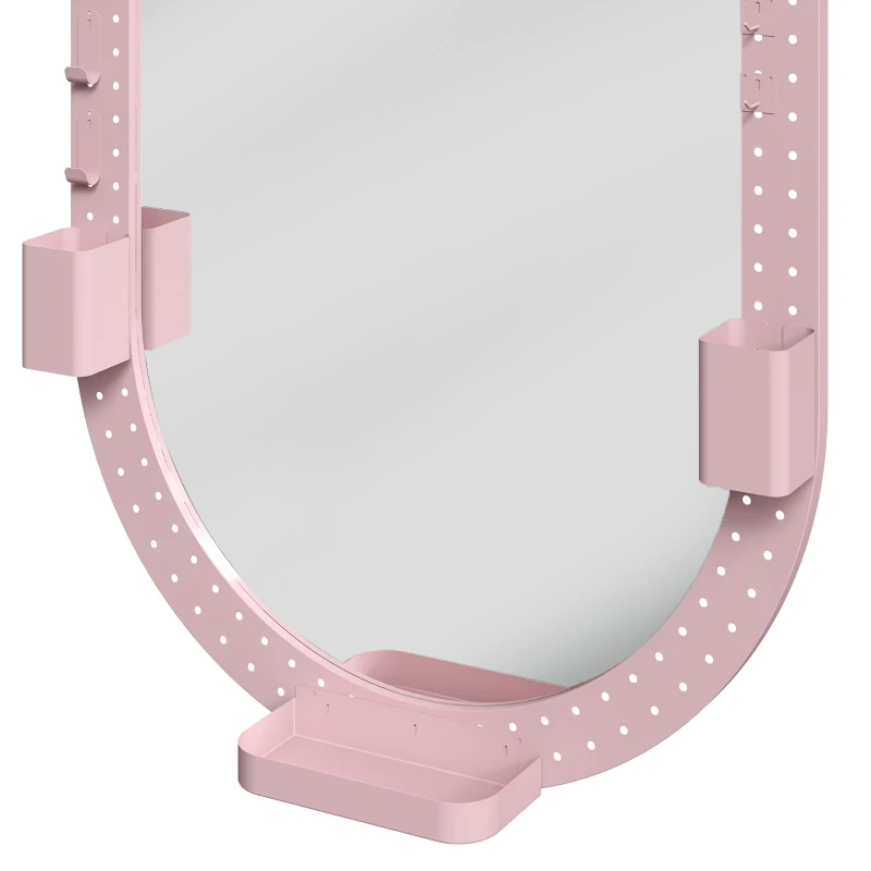 HOMCOM Oval Wall Mirror, 60 x 90 cm Decorative Hanging Mirror with Pegboard Frame, Wall-Mounted, Pink
